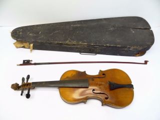 Antique Old Wood Violin Body Neck With Case And Bow Music Musical Instrument photo