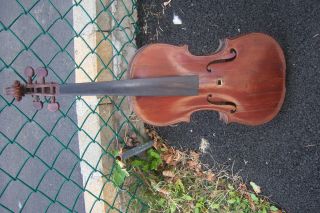 Old Antique Tiger Maple Violin & Repair As Found In Estate photo