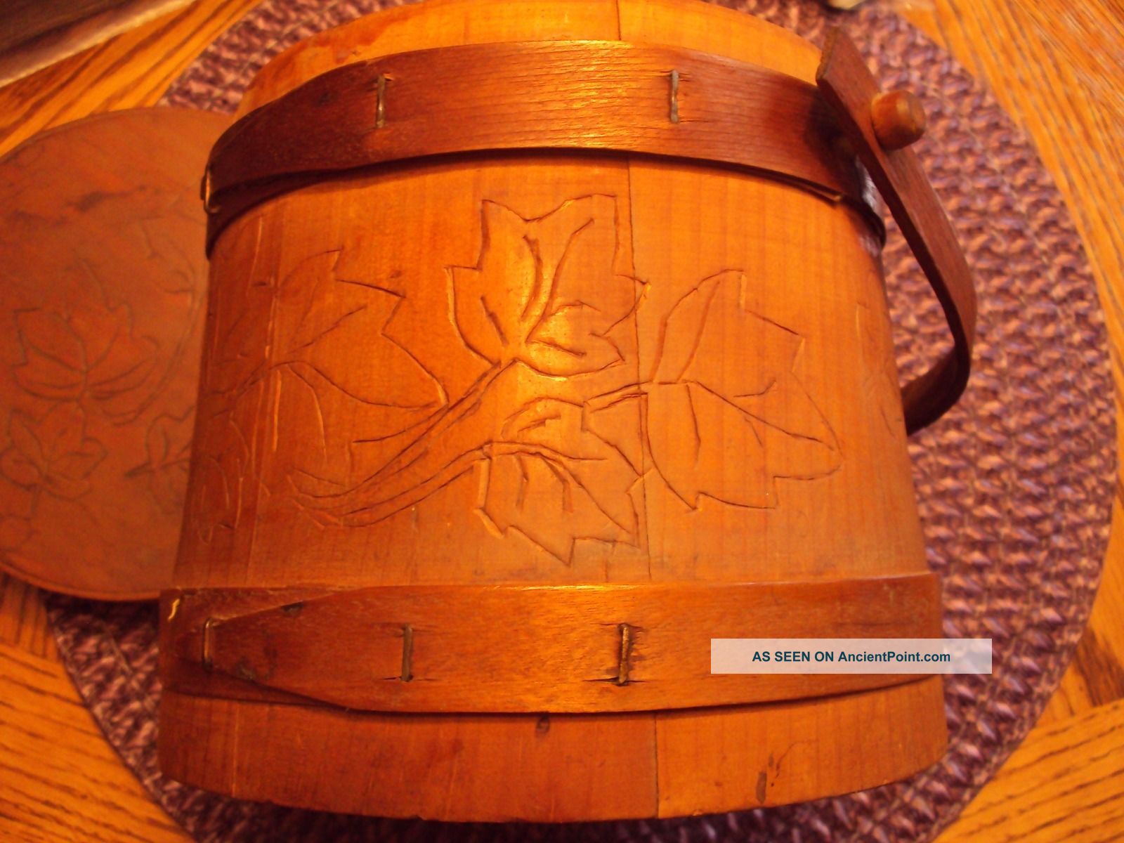 Antique Wood Firkin Pantry Sugar Bucket Pail With Lid Top No Damage Primitives photo