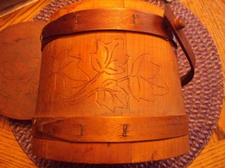 Antique Wood Firkin Pantry Sugar Bucket Pail With Lid Top No Damage photo