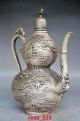 Collecting Chinese Silver Copper Handwork Carved Gourd Style Flagon Teapots photo 1