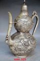 Collecting Chinese Silver Copper Handwork Carved Gourd Style Flagon Teapots photo 2
