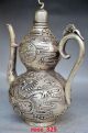 Collecting Chinese Silver Copper Handwork Carved Gourd Style Flagon Teapots photo 3
