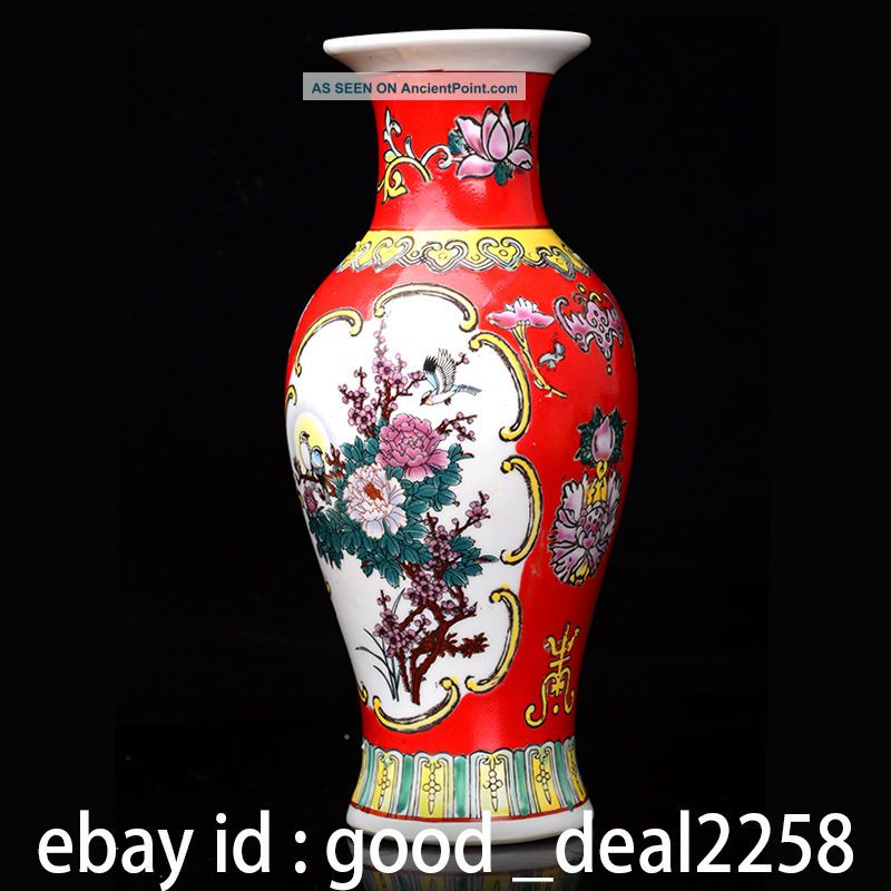 Hand - Painted Chinese Painted Porcelain Peony Vase W Qian Long Mark Vases photo
