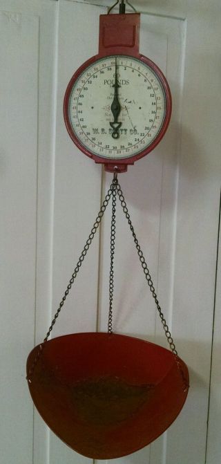 Vintage W.  B.  Scott Co.  Hanging Weight Scale With Chains,  Red,  Patented 1912 photo