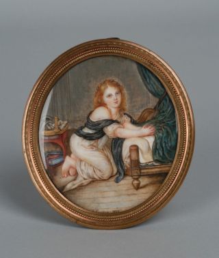 Antique French Miniature Painting Of A Girl By Alice Gugenheim - 1889 / Listed photo