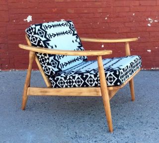 Vtg Mid Century Walnut Danish Lounge Chair Custom Pendleton Blanket Southwestern photo
