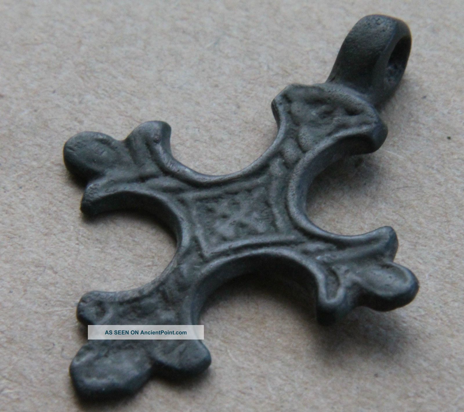 European Medieval Crusader Period Bronze Cross Pendant 1200 Ad Vf, European photo