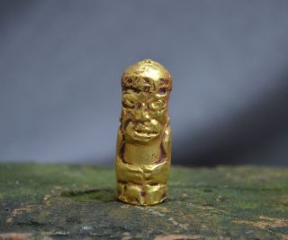 Interesting And Rare Pre Columbian Gold Bead With Figure Peru Chimu Culture photo