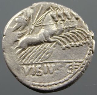 Stunning G.  Vibius Pansa,  Silver Denarius,  Quadriga,  Horses,  Apollo,  Rome 90 Bc photo