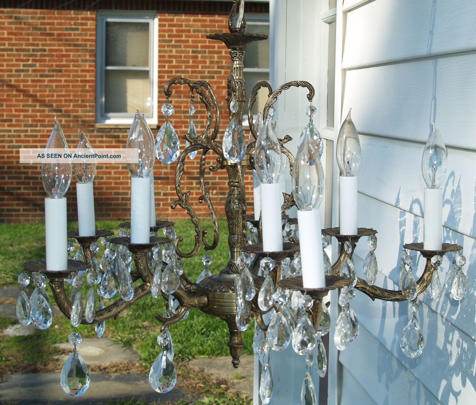 Brass Chandelier  & vintage Solid In Light Prism Made Vintage chandelier   10 Crystal Ornate value crystal