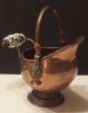 Small Antique Vintage Brass Copper Fireplace Scuttle Coal Ash Bucket Lions Head Hearth Ware photo 1