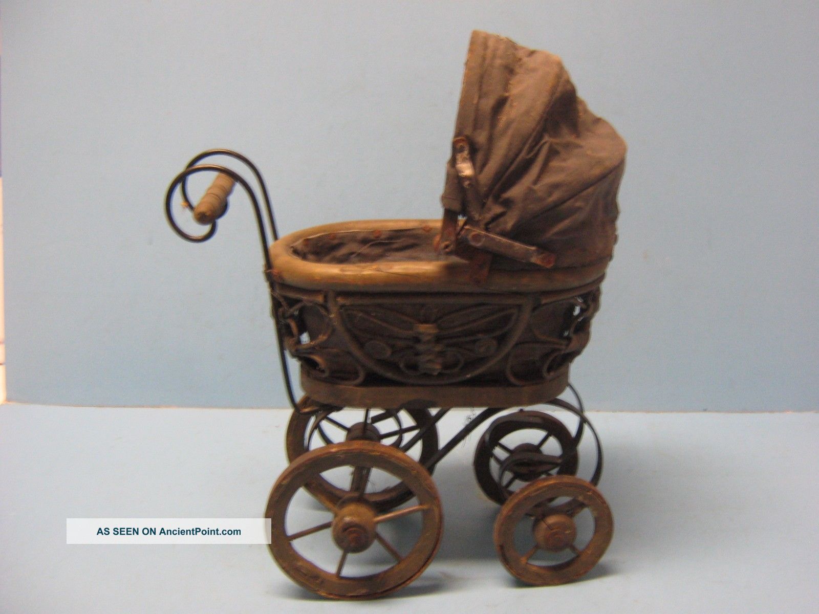 Vintage Doll Carriage Antique Doll Stroller Miniature Old Wood Construction Baby Carriages & Buggies photo