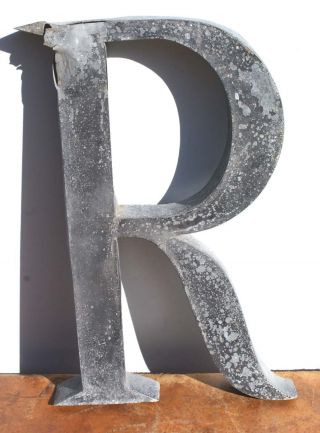 Vintage 1920s French Industrial Metal Shop Letter R Grey photo