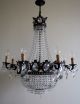 Extra Large Antique French Basket Style Brass & Crystals Chandelier Vintage Chandeliers, Fixtures, Sconces photo 1