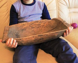 Small Antique Primitive Hand Carved Wood Dough Bowl Trencher Rare 19th Century photo