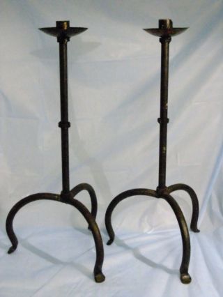 Vintage Wrought Iron Candle Holders Primitive Pair 19 