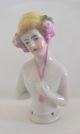 Vtg Antique Germany Porcelain Pin Cushion Blonde Half Doll 3 1/8 