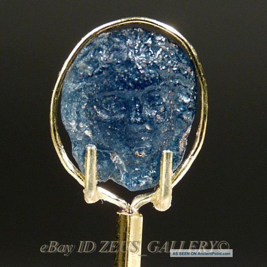Ancient Roman Female Head Double Face Molded Blue Glass Amulet 1st - 3rd Century Roman photo