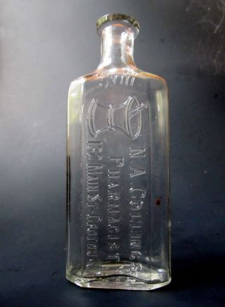 Vintage N.  A.  Collings Pharmacy Bottle W/ Mortar & Pestle - Croton Ny photo