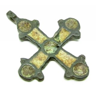 Authentic Viking Bronze Enameled Cross Pendant - Wearable - Incl.  - X84 photo