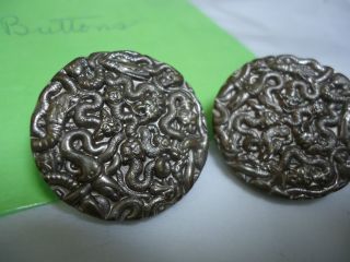 Antique Victorian 3 Metal Button Tw&w Hm Paris Brevete Creepy Heads Snakes Worm photo