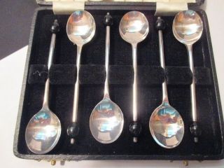 Bd 6 Yeoman Silver Plate Sorbet Espresso Coffee Spoons Onyx Ball Tipped In Case photo