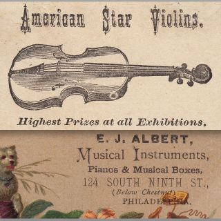 C 1880 ' S Antique American Star Violin Albert Philadelphia Banjo Business Ad Card photo