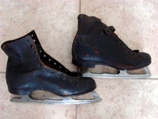 Antique Vintage Henry Boker Beauty Ice Skates Welded Tempered Blades Leather photo