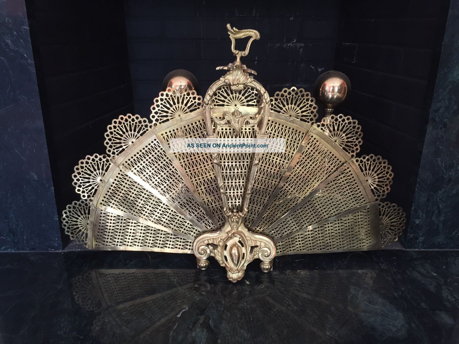 Vintage/antique Brass Peacock Folding Fan Fireplace Screen Hearth Ware photo