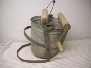 Vintage Antique Galvanized Metal Mop Bucket Pail Wood Wringer Ringer Foot Pedal photo
