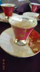 4 Vtg Porcelain Demitasse Gold Cups Saucers Footed Cream Burgundy Cups & Saucers photo 6