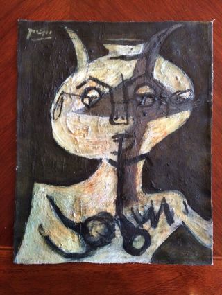 Old Oil On Canvas Painting Signed Picasso Cubist Surreal Modernist Masterpiece photo