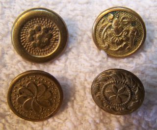 (4) Antique Golden Age Gold Gilt One Piece Buttons Back Mark Colour 1810 - 1840 G photo