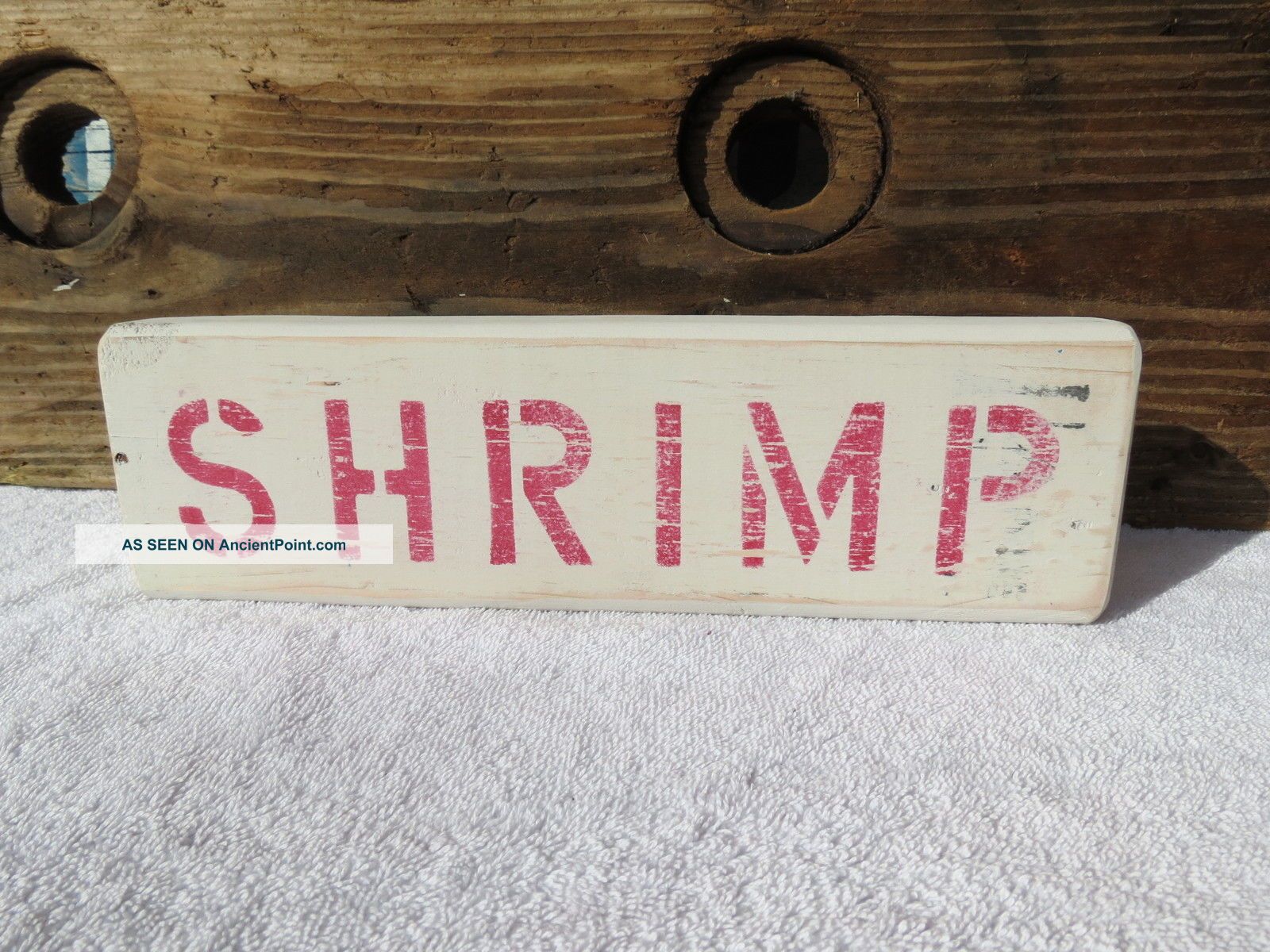 12 Inch Wood Hand Painted Shrimp Sign Nautical Maritime Seafood (s350) Plaques & Signs photo