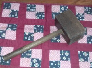 Antique Hand Crafted Primitive Large Wood Mallet 16 1/4 