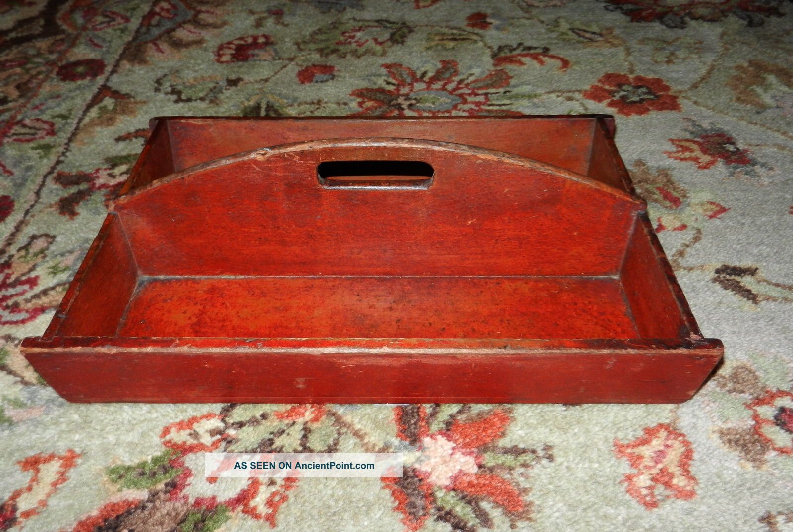 Antique Red Paint,  Wood Silverware Holder Caddy,  Shelf,  Tote Primitive Primitives photo