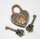 Vintage Carved Love Heart Forever Padlock With Two Skeleton Key Solid Brass Lock Locks & Keys photo 1