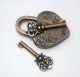 Vintage Carved Love Heart Forever Padlock With Two Skeleton Key Solid Brass Lock Locks & Keys photo 2