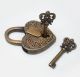 Vintage Carved Love Heart Forever Padlock With Two Skeleton Key Solid Brass Lock Locks & Keys photo 3