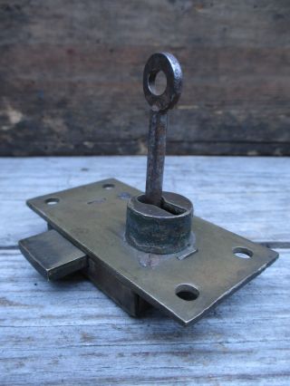 Reclaimed Vintage Brass Door Lock With Key photo