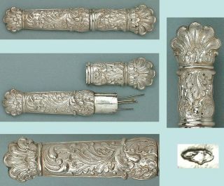 Ornate Antique French Silver Needle Case Circa 1820s photo