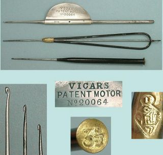 3 Antique Crochet Hooks English Patents Circa 1870 - 80s photo