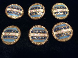 6 Antique Buttons Champleve? Painted - photo