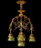 Fabulous 1910s Art Nouveau Bronze Brass Chandelier Petal Shades Ranking Acanthus Chandeliers, Fixtures, Sconces photo 1