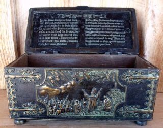 Vintage Bronze Iron Art Copenhagen Ornate Casket Box Features Danish Crusades photo