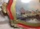 Vintage Florentine Wood Tray Italy Red & Gold Old Mill Picture Toleware photo 1