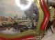 Vintage Florentine Wood Tray Italy Red & Gold Old Mill Picture Toleware photo 2