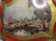 Vintage Florentine Wood Tray Italy Red & Gold Old Mill Picture Toleware photo 5