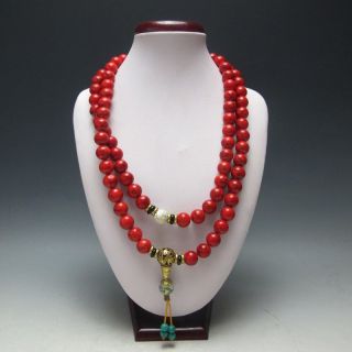 China Collectibles Handwork Old Coral & Turquoise Toyed Prayer Bead Necklace photo